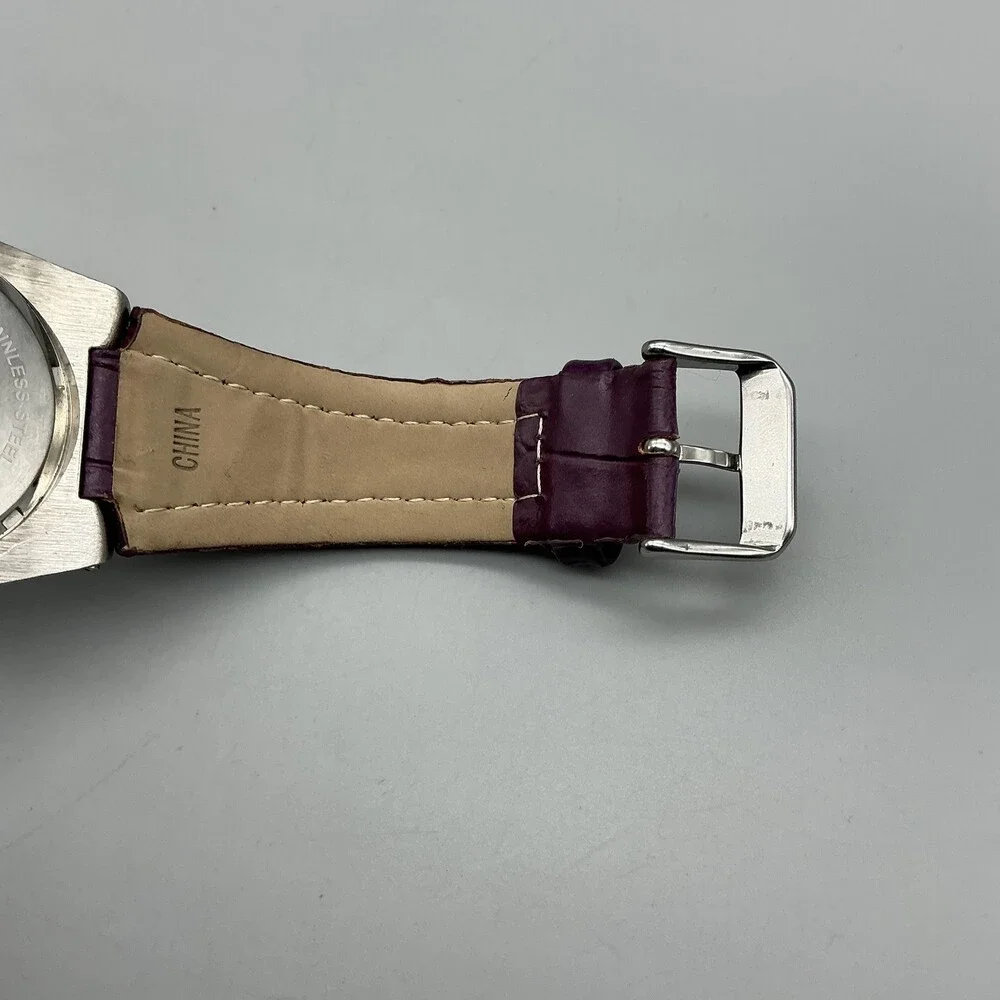 Joan Rivers Classics Women Watch 38mm Silver Tone Purple Leather New Battery